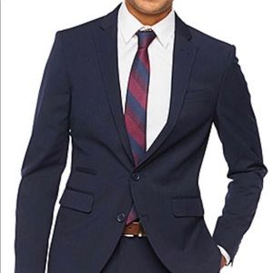 J.Ferrar Navy Fine Stripe Slim Fit Stretch Suit